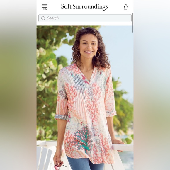 Soft Surroundings Malha Reef Tunic Cotton Embroider Sequin Button Shirt Blouse L - Picture 4 of 9